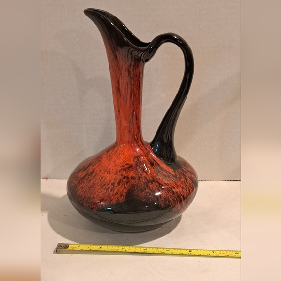 Vintage Canuck Pottery Pitcher Evangeline Ware Lava Drip Glaze In Red/Orange. - Picture 2 of 8